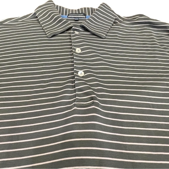 ALAN FLUSSER Pearl Washed Cotton Gray & White Striped Gold Shirt, Size Medium - Picture 8 of 11